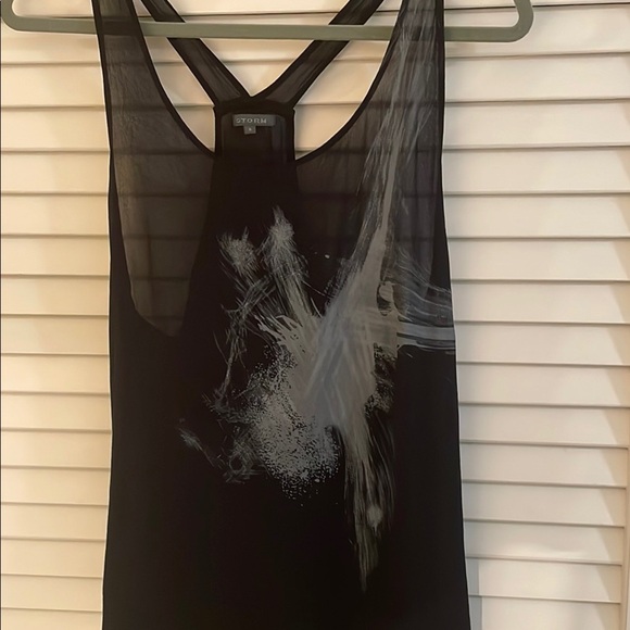 Storm Black and Gray Razor Back Abstract Design Sheer High Lo Tank Top Overlay - Picture 4 of 10